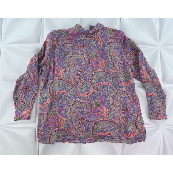 Lauren Ralph Lauren Womens Sz 1X Purple 100% Linen Paisley Print Button Up Shirt - Picture 3 of 4